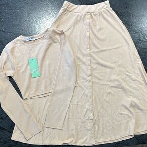 Tan A-Line Maxi Skirt Set for Resort Wear